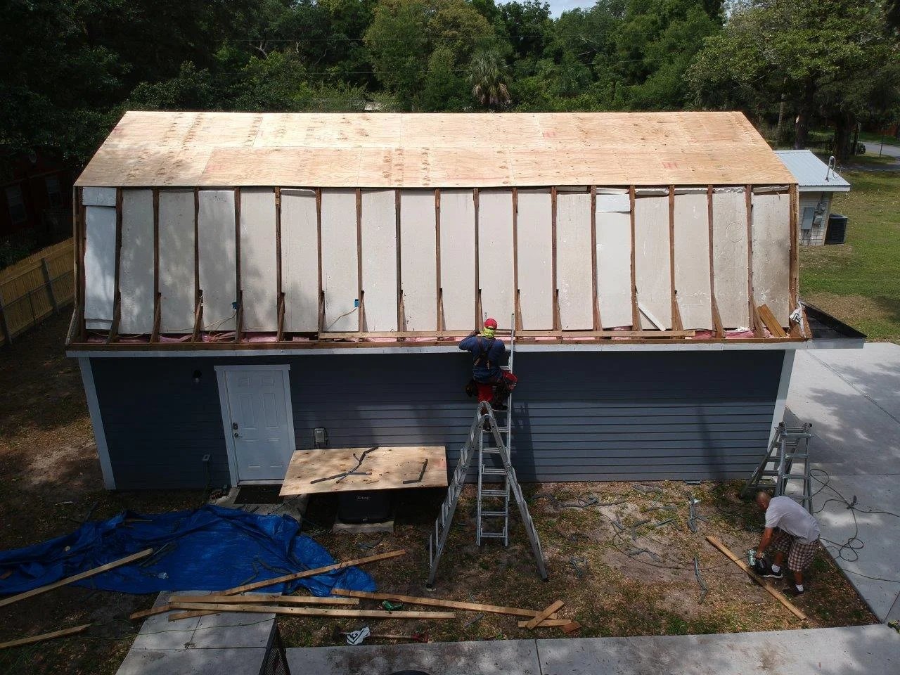 Drone shot of roofing project