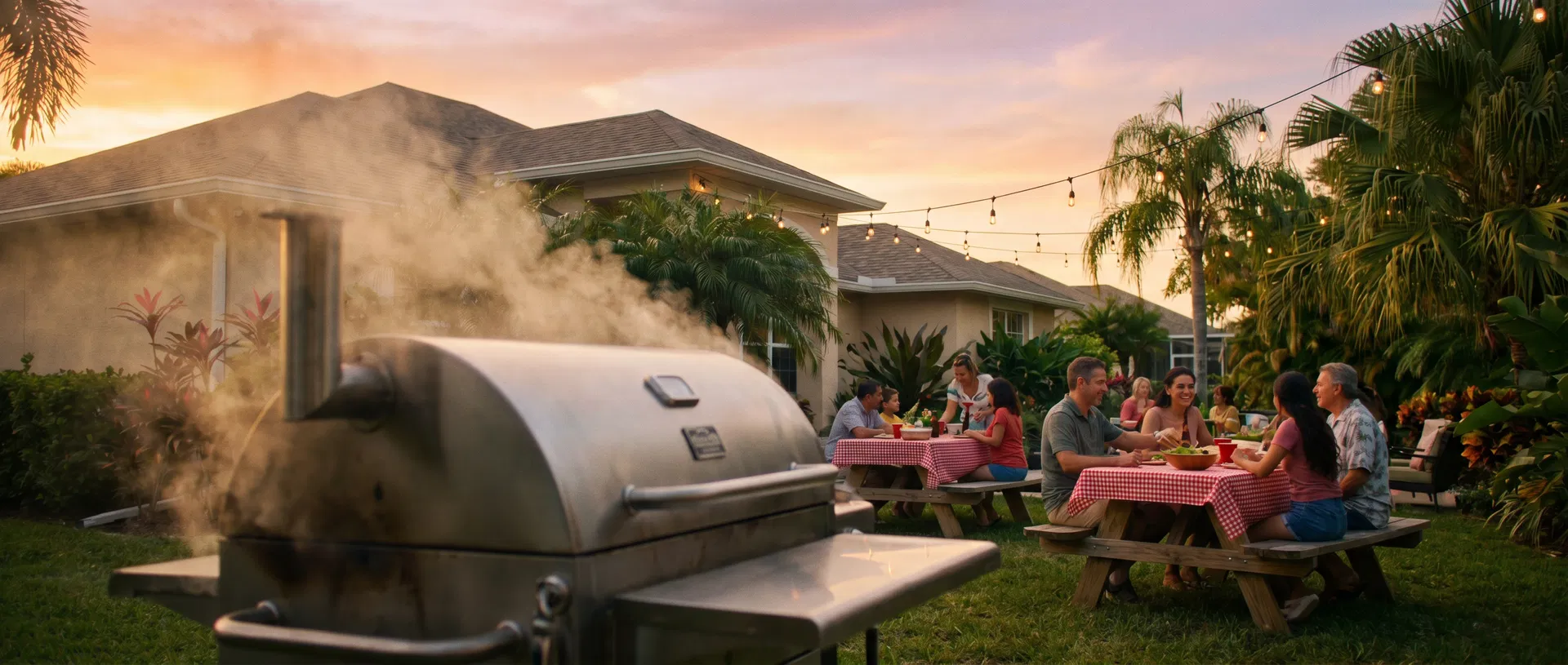 Backyard BBQ party with neighbors